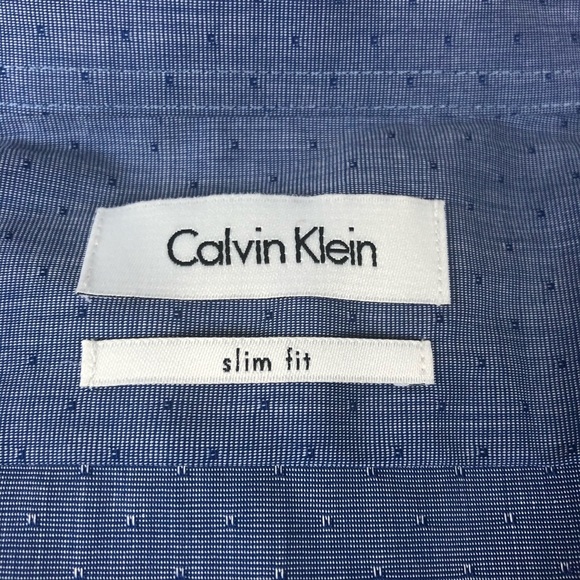Calvin Klein Slim Fit Men Blue Long Shirt Size 16 - Picture 11 of 14